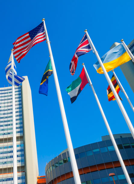 Flags of different nations flying