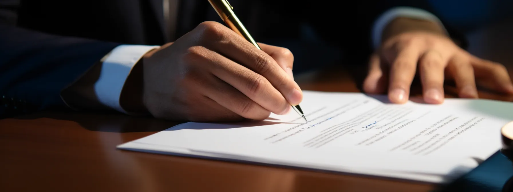 a contract being signed with a pen on a paper, with a highlighted clause relating to arbitration.