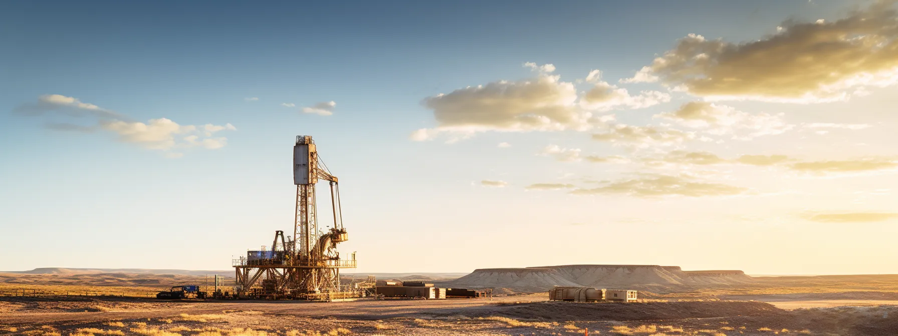 a drilling rig among a pristine natural landscape.
