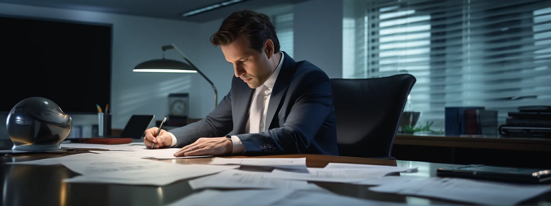 a person sitting at a desk, examining documents related to financial dispute resolution.