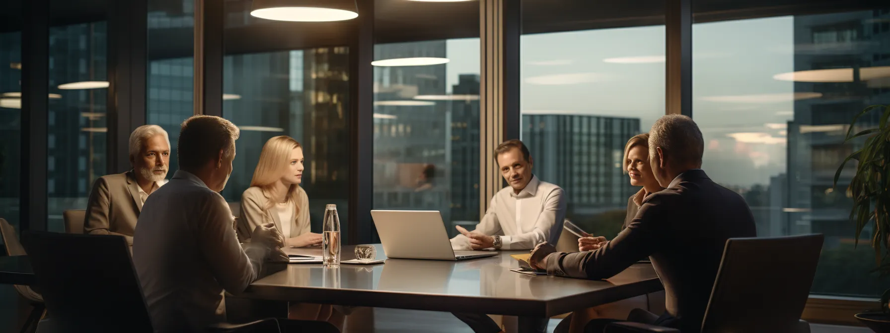 an executive team discussing a mergers and acquisitions strategies in a modern boardroom.