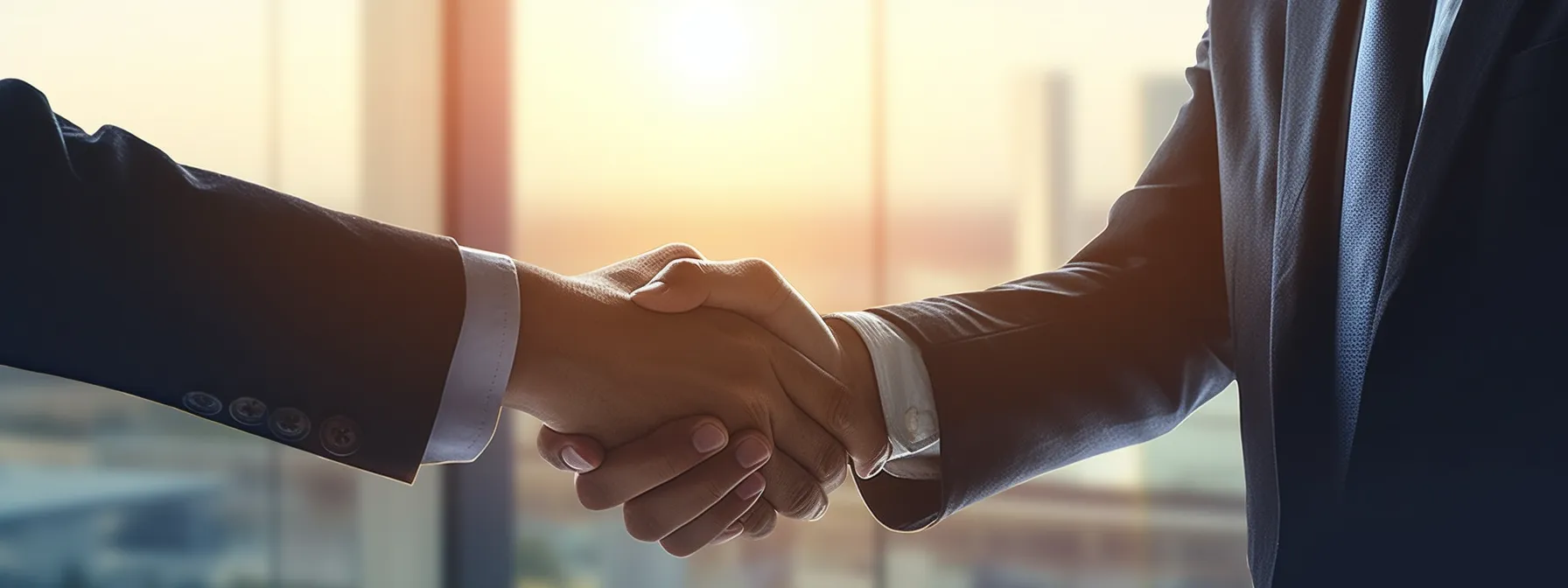 two business professionals shake hands and exchange documents, symbolizing the successful completion of a contract or agreement.