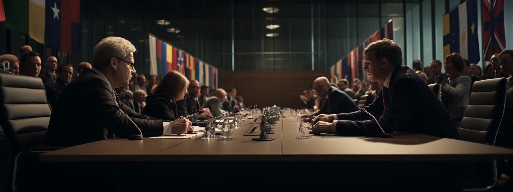 two nations engaged in a diplomatic discussion at an arbitration hearing.