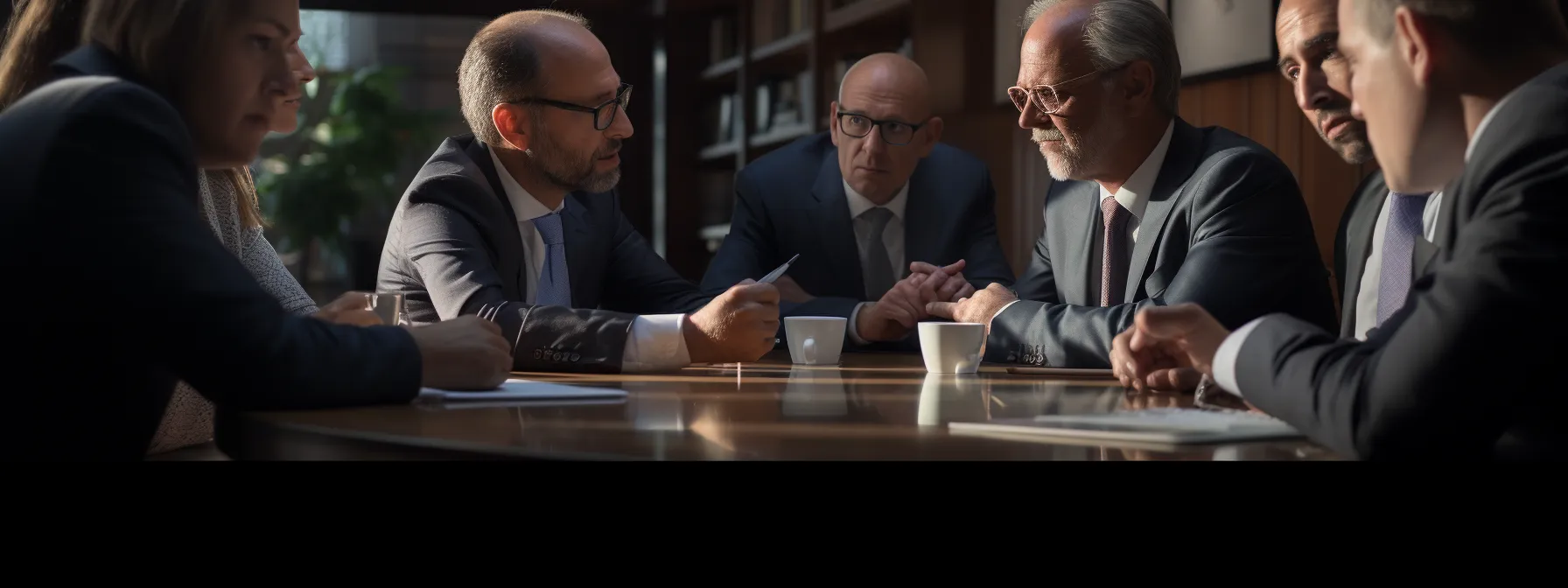 an intense discussion between representatives from different nations and entities, with concerned expressions and furrowed brows, as they analyze the intricate web of causes leading to a concessionaire's failure to honor agreements.