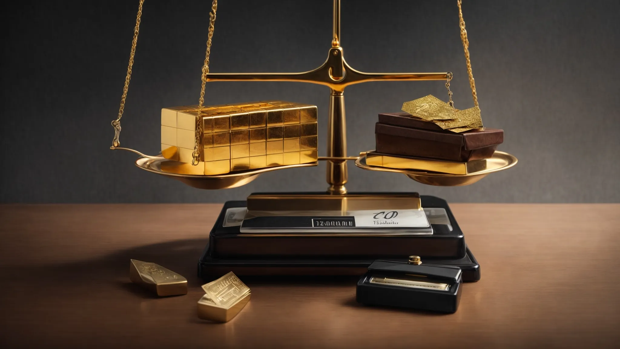 a balance scale with one side weighed down by gold bars and the other holding an empty wallet signifies the financial imbalance in isds arbitrations.