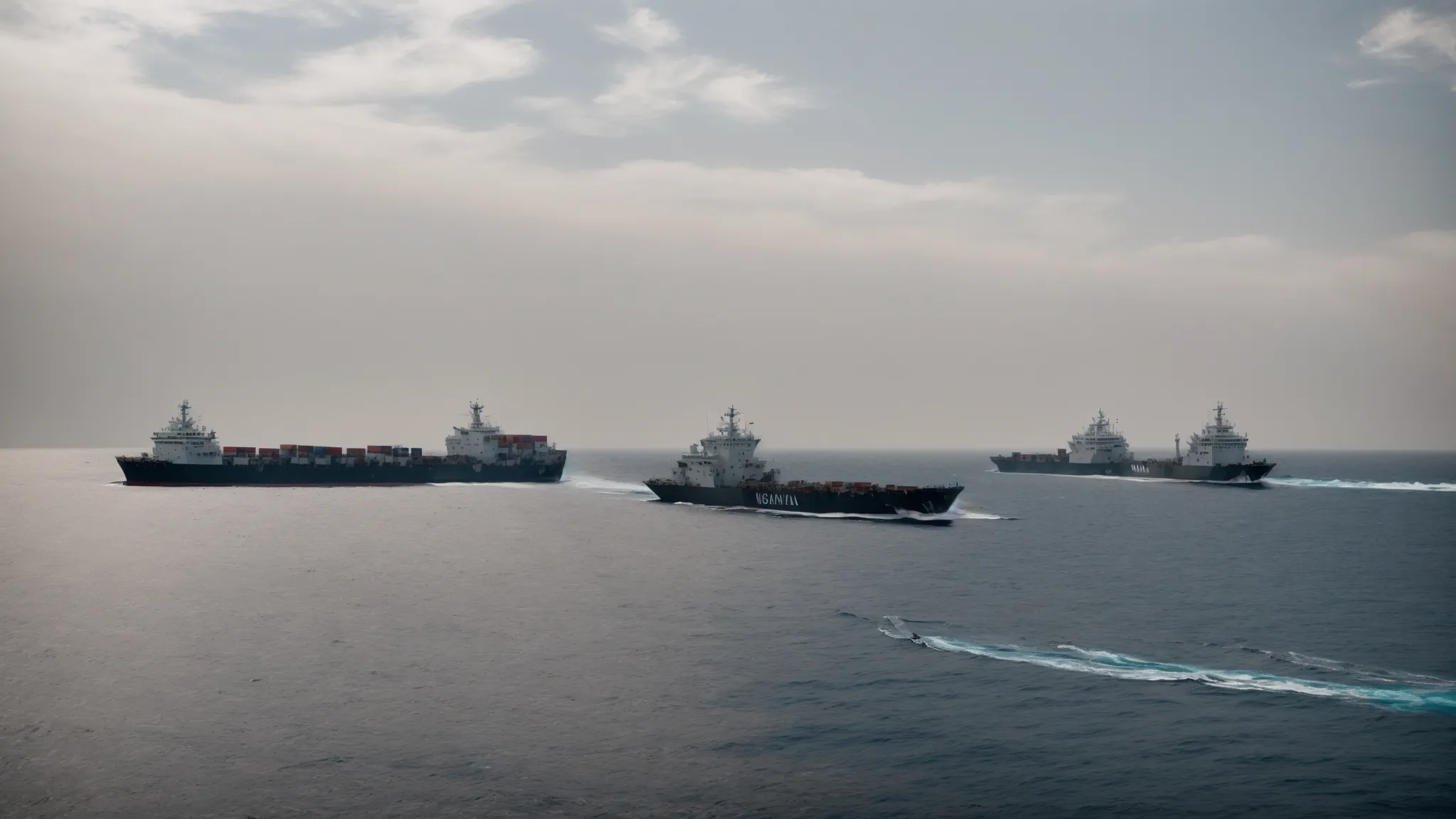 a convoy of cargo ships navigates the strategic waters of the red sea under the watchful escort of a naval patrol.