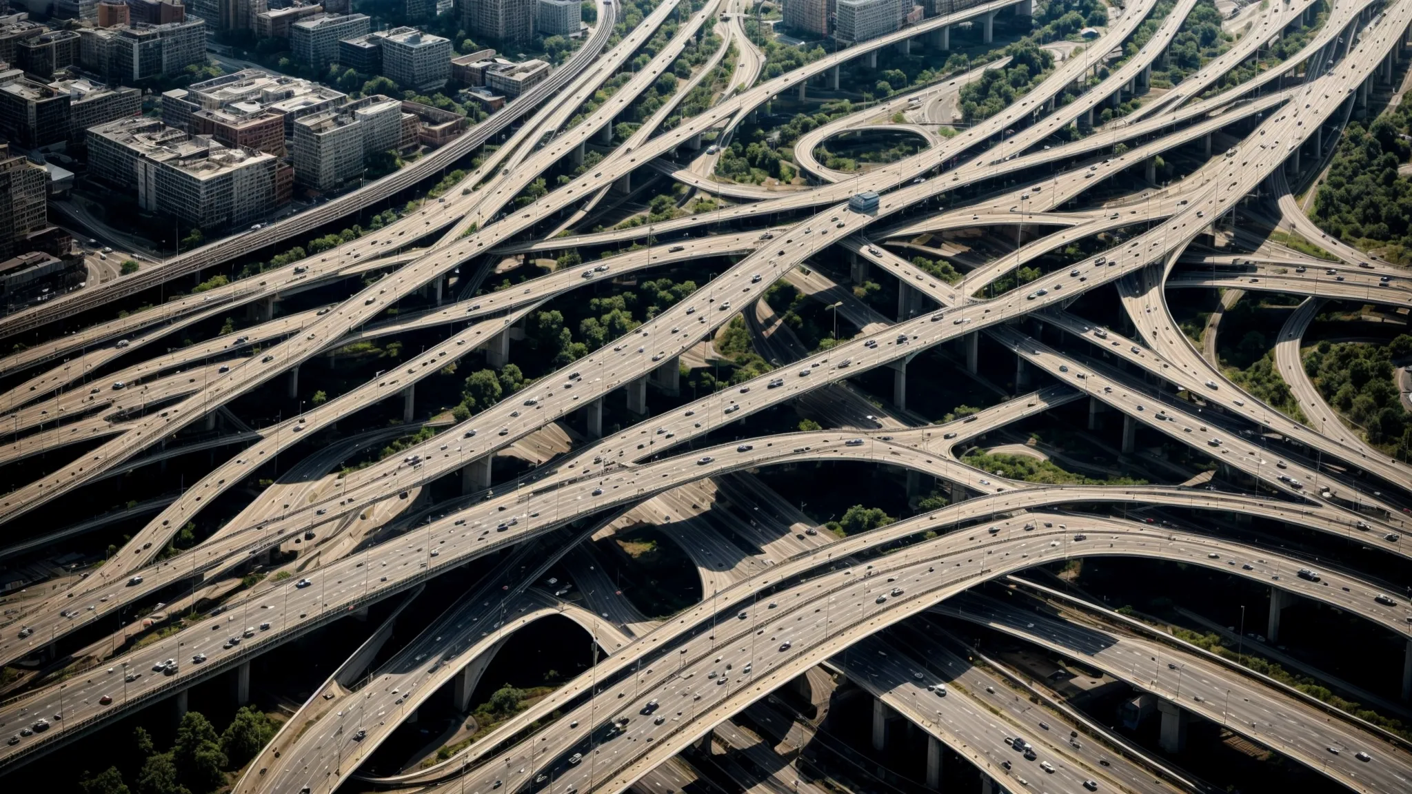 an intricate network of overlapping roadways symbolizing the complex intersection of state and federal regulations.