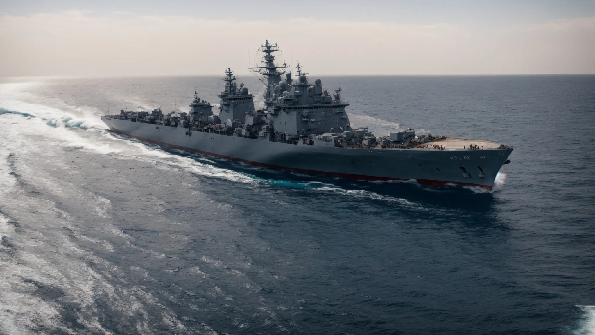 a ship navigating cautiously through the strategic maritime corridor of the red sea with patrolling naval forces nearby.