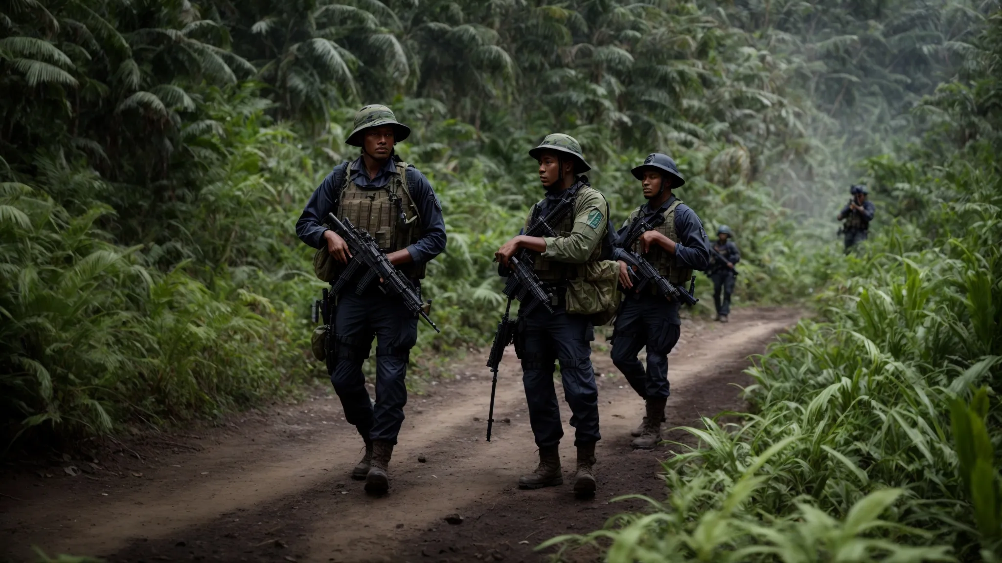 armed militants patrol a jungle region, signaling the presence of rebel factions vying for control within ecuador's landscape.