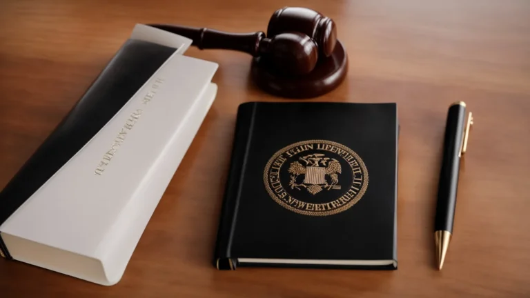 a gavel rests on a book with "business law" embossed on its cover on a sleek, polished wooden desk.
