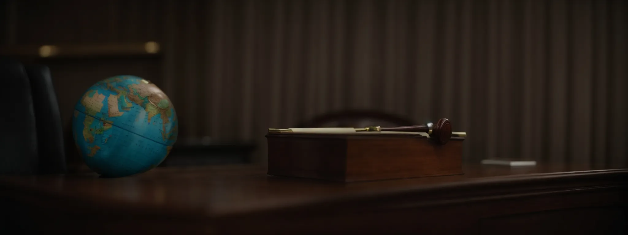 a gavel rests beside a globe, symbolizing international law and arbitration.