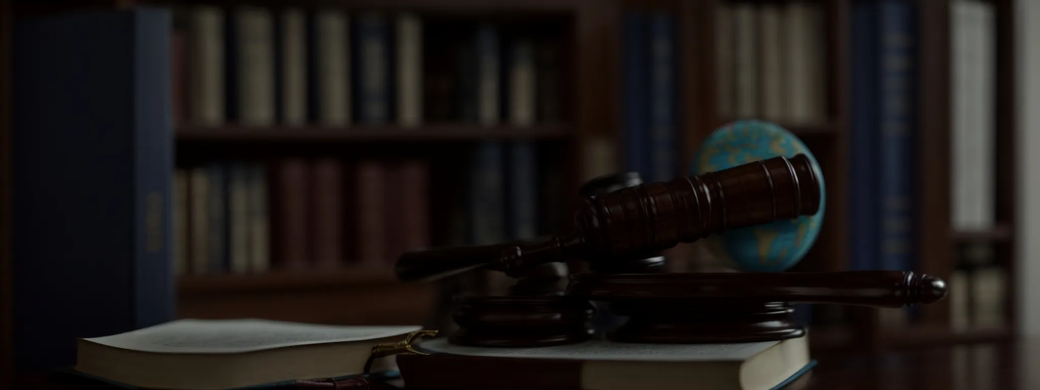 a globe surrounded by legal books and a gavel resting on top, symbolizing the global nature of arbitration law enforcement.