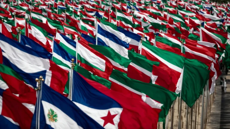 a flag of equatorial guinea is raised among a row of flags representing other icsid member states.
