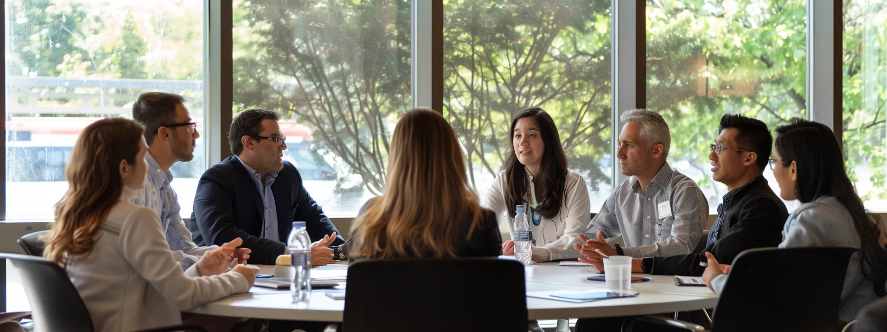 a group of experts discussing intellectual property disputes in a conference room.