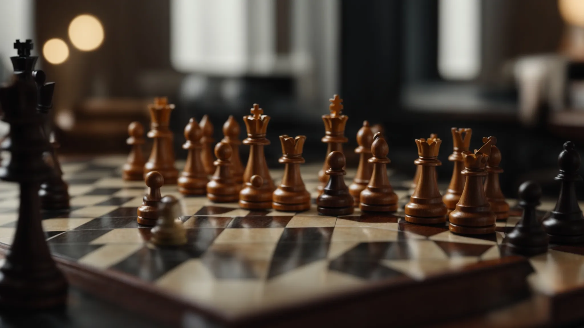 a chess game in progress, symbolizing strategic investment decisions with notable pieces representing sectors vulnerable to expropriation.