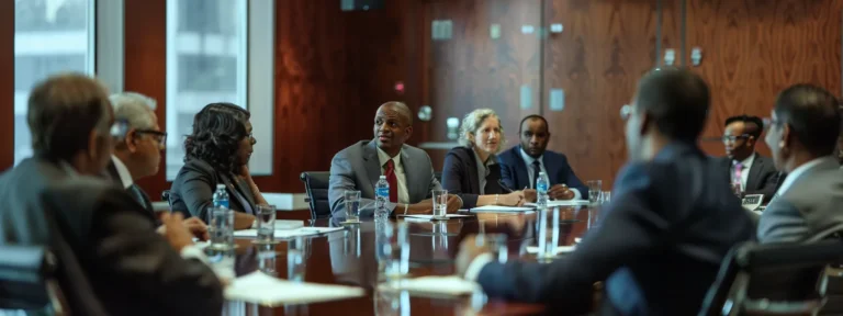a group of professionals discussing securities law in a boardroom setting.