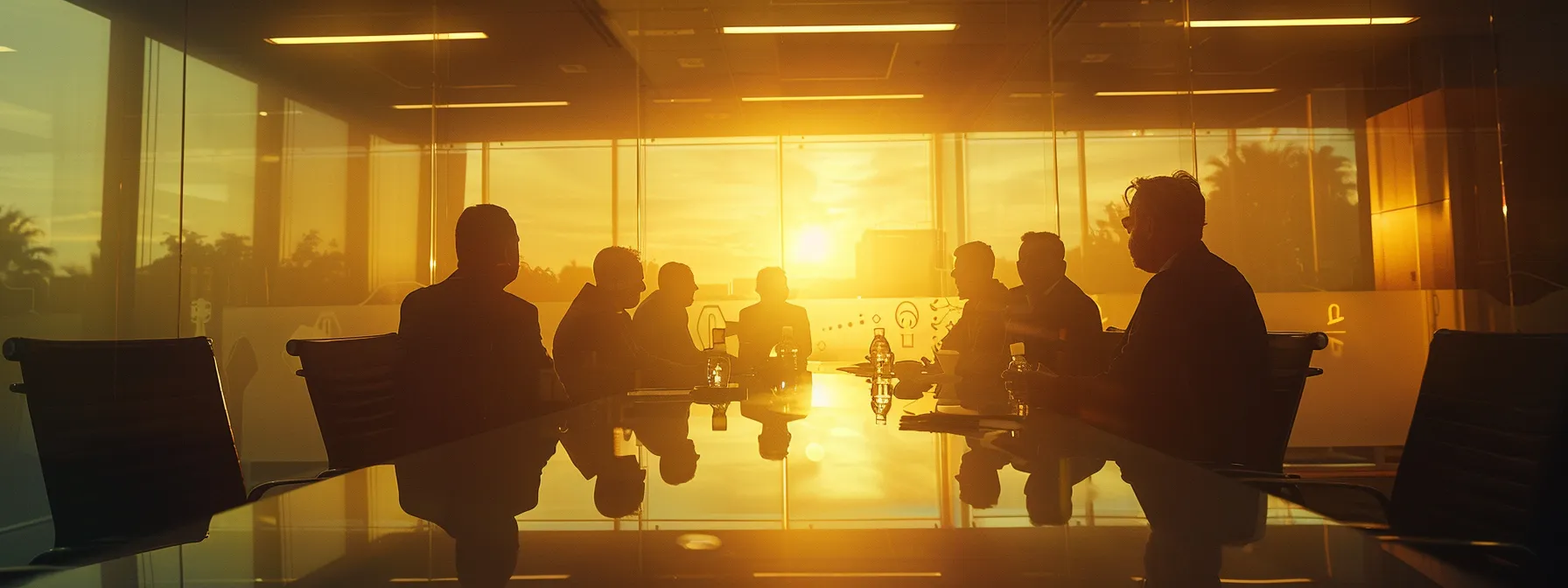 government officials discussing and strategizing around a table in a well-lit conference room.