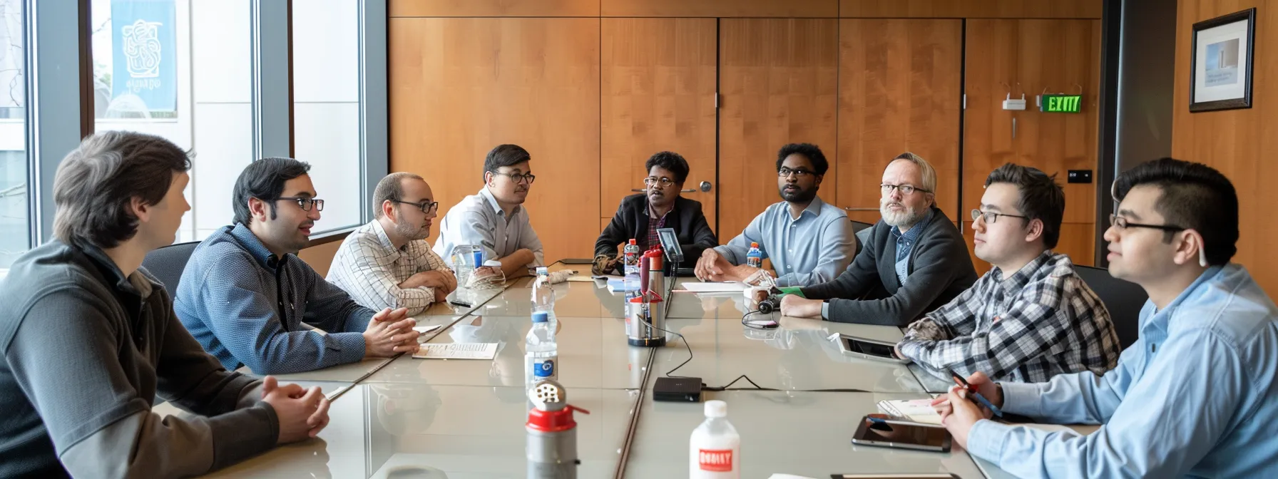 a group of diverse engineers gathered around a table, engaged in a discussion on international trade regulations and fair trade practices.