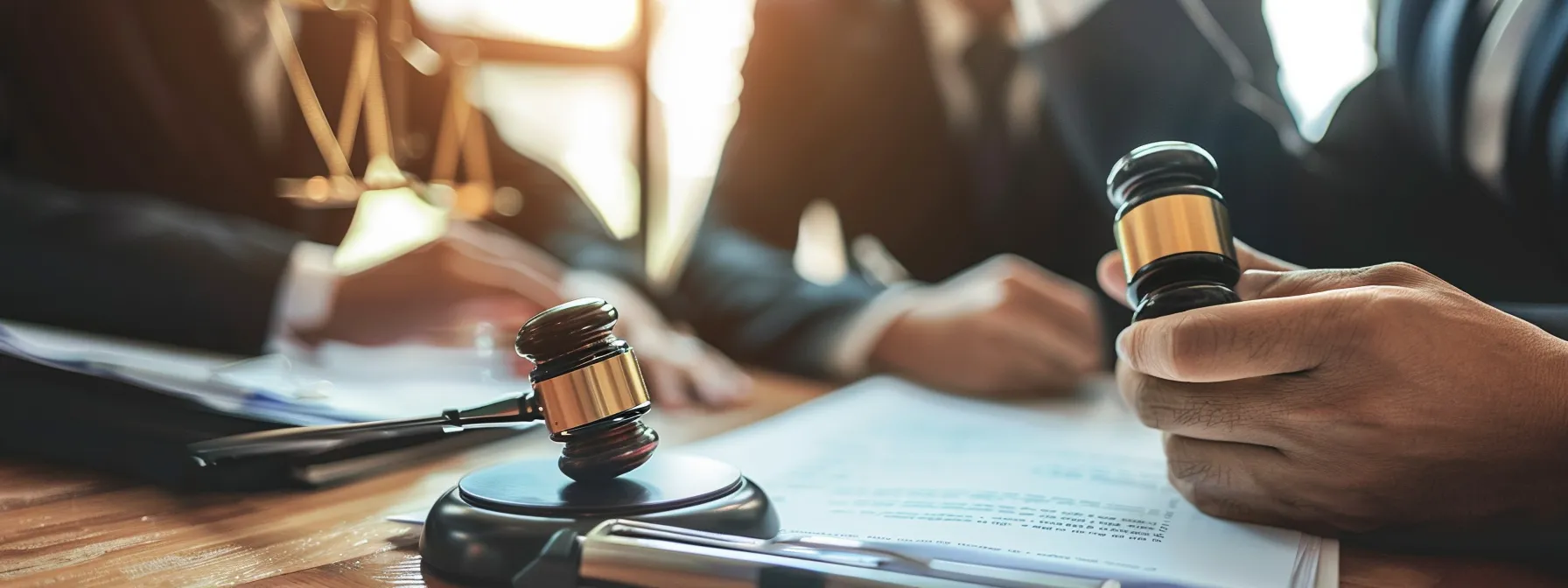 a group of professionals engaged in a focused and open conversation, surrounded by legal documents and resources, establishing clear communication and negotiation for a purchase assignation agreement.