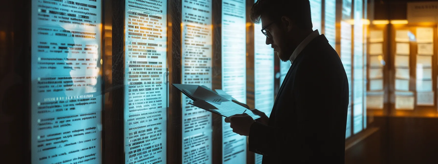 a person carefully examining a detailed evidence board, weighing the strength of their case before arbitration.
