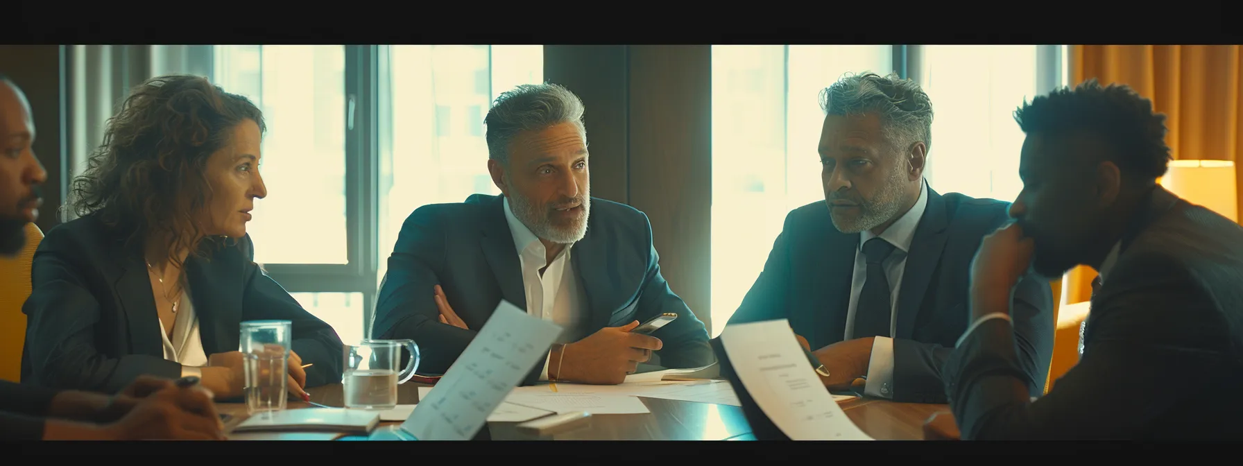 a diverse group of investors confidently discussing legal documents in a modern boardroom setting, emphasizing protection of international investments through isds protocols.