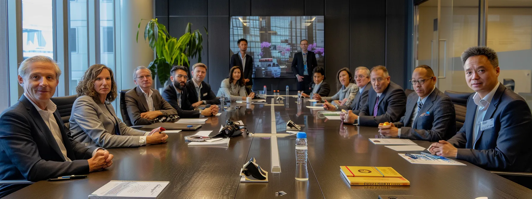 a diverse team of global experts gathered around a sleek conference table, discussing investment strategies and sustainable development goals for a family office. a diverse team of global experts gathered around a sleek conference table, discussing investment strategies and sustainable development goals for a family office.