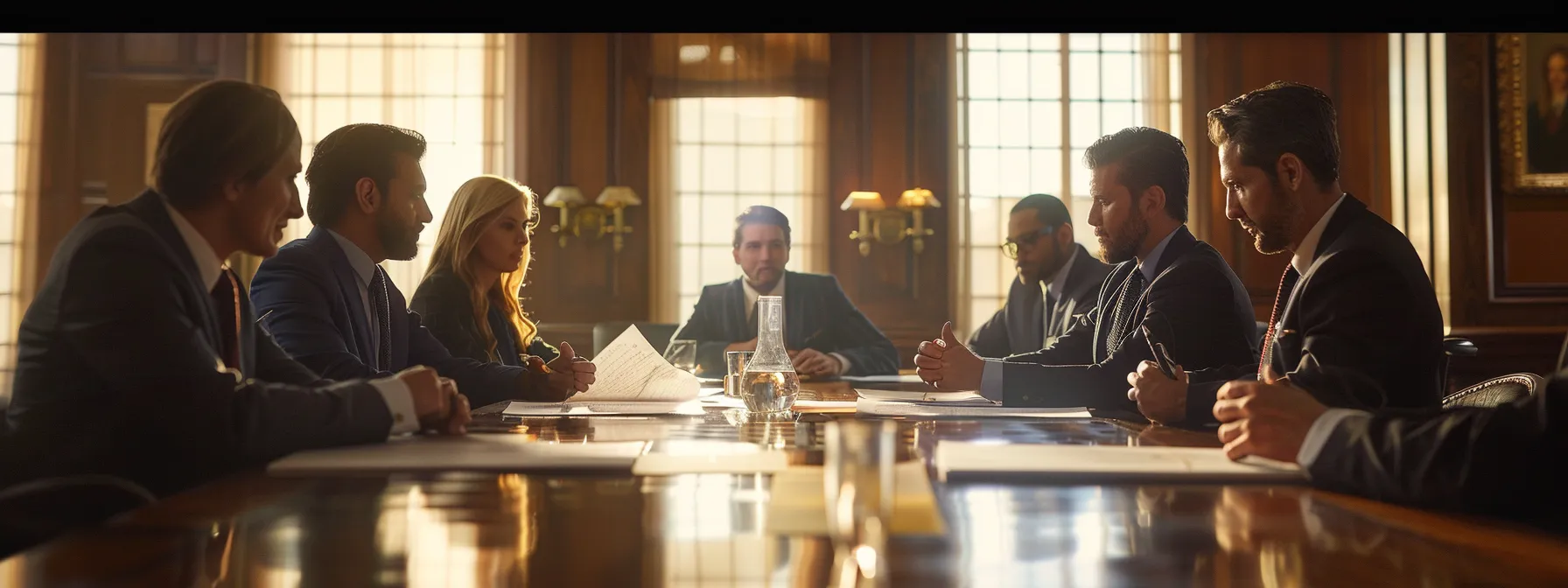 a group of diverse business professionals sitting around a conference table, reviewing and signing a detailed joint venture agreement, with a focused and determined expression on their faces. a group of diverse business professionals sitting around a conference table for discussion about bilateral investment, reviewing and signing a detailed joint venture agreement, with a focused and determined expression on their faces.