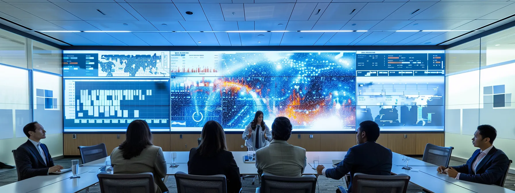 a group of professionals in a modern boardroom, discussing charts and graphs related to global tax policies and digital economy trends.