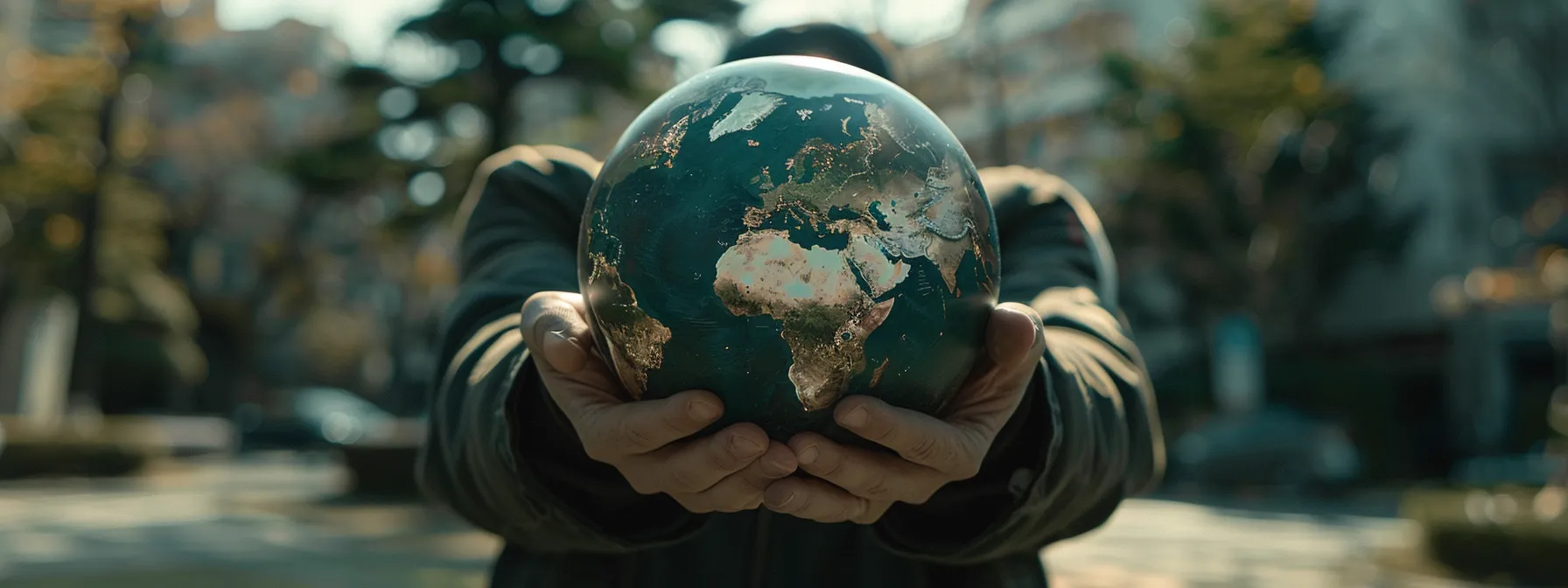 a person holding a globe with trademarks and patents symbols on it, symbolizing the importance of protecting intellectual property in international markets. Person holding a globe symbolizing global trade and international commerce, relevant to discussions on mobile banking and safeguarding intellectual property rights.