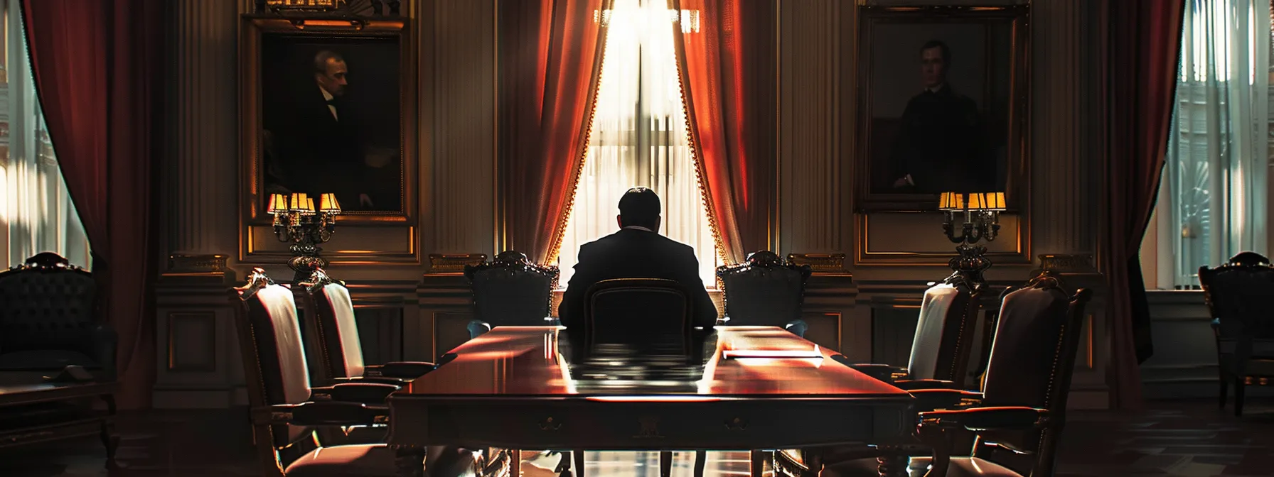 a shadowy government figure seizing a foreign investor's assets in a dimly lit room.