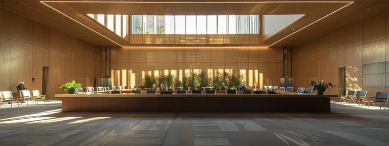a tense arbitration meeting at the icc with two parties glaring at each other across a sleek modern table.