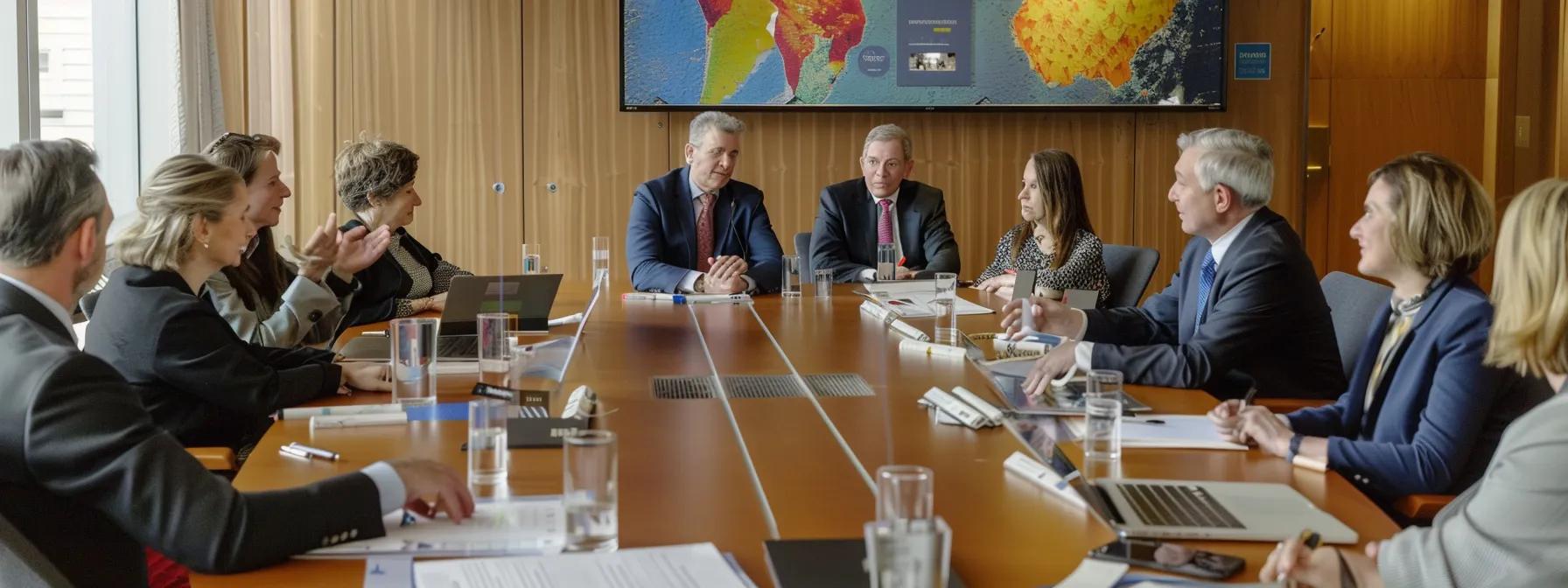 a diverse group of professionals in a boardroom peacefully resolving a dispute using alternative dispute resolution methods. a diverse group of professionals in a boardroom peacefully resolving a dispute using alternative dispute resolution methods.