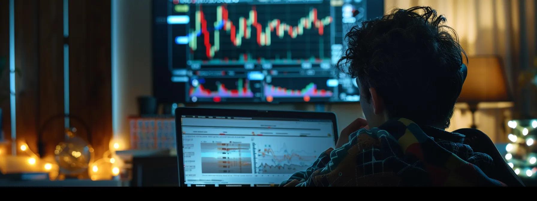 a person carefully checking exchange rate charts and analyzing graphs on a laptop to understand foreign currency risks for international property investments.