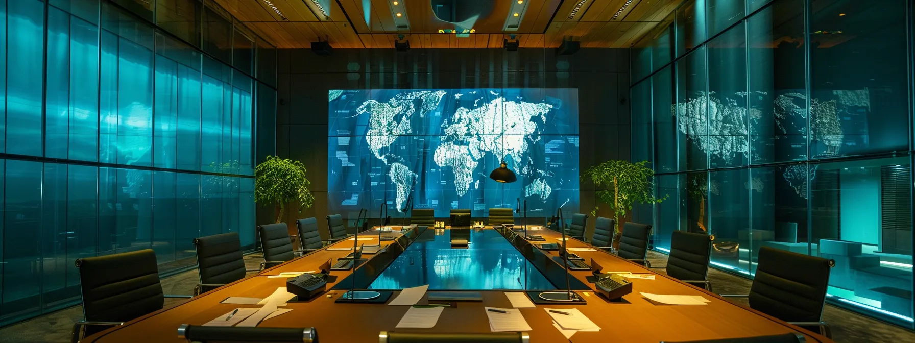 an intense arbitration meeting in a high-tech boardroom with global trade maps on the walls and expert witnesses presenting their cases. an intense arbitration meeting in a high-tech boardroom with global trade maps on the walls and expert witnesses presenting their cases.