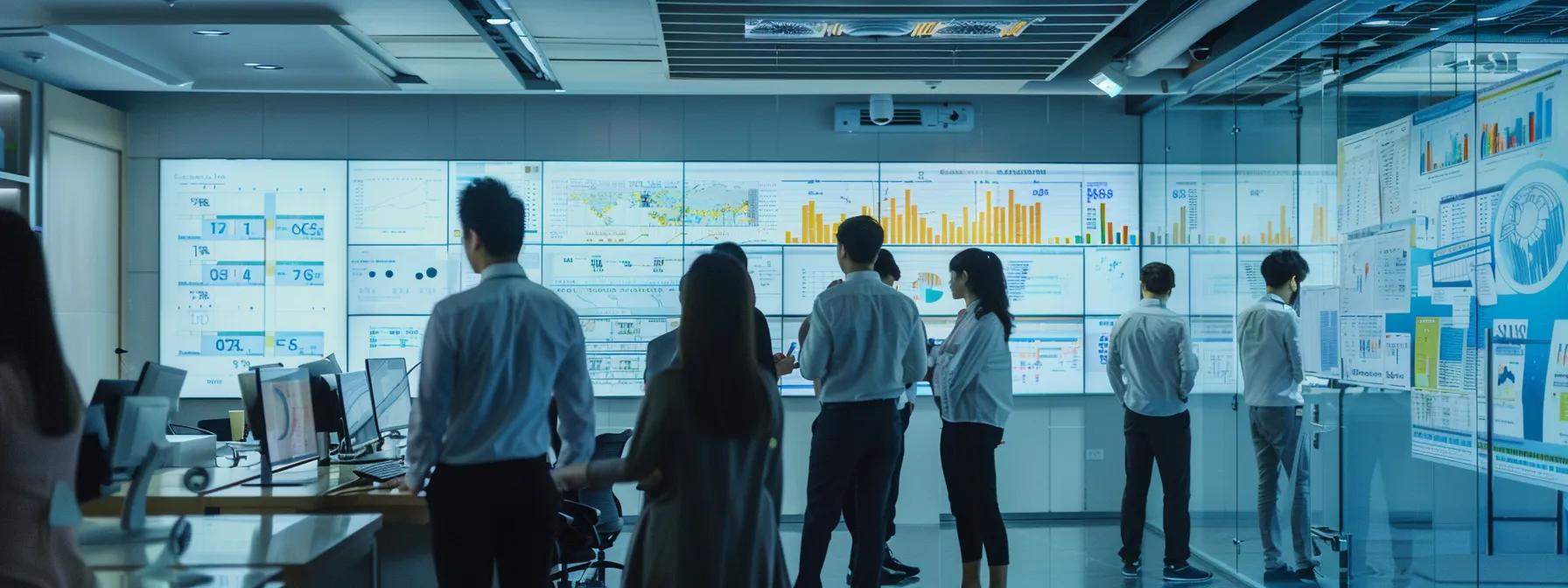 a dynamic office setting showcases a diverse team of professionals engaged in animated discussion over compliance documents and risk assessment charts, with sleek technology and modern design emphasizing the importance of an effective ofac compliance program for international operations.