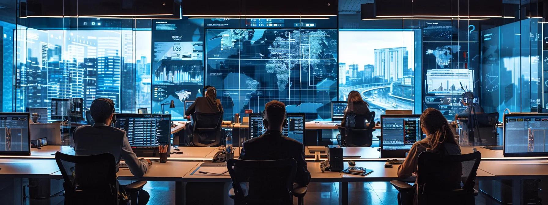 a sleek, modern office filled with focused professionals analyzing complex data on large screens, underscoring the critical importance of compliance with evolving ofac sanctions in international trade and finance.