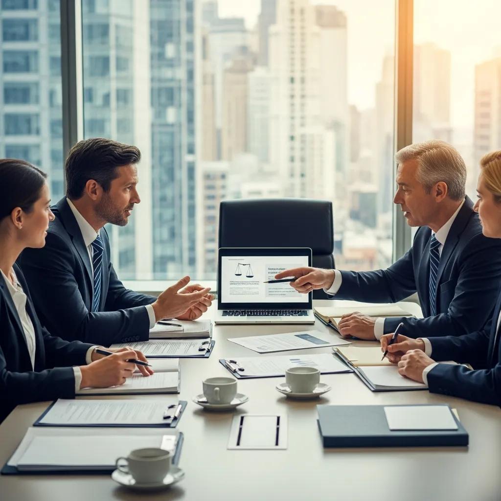 Business meeting on investment treaty arbitration with investors and legal advisors