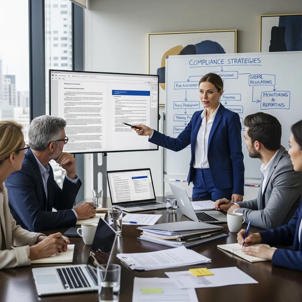 Advisor briefing investors on compliance obligations during a boardroom meeting