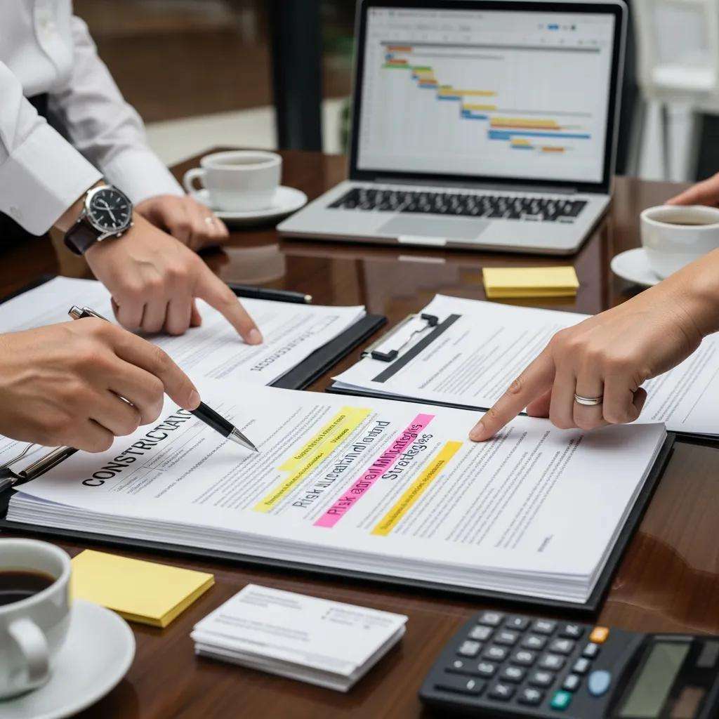 Professionals reviewing construction contracts for effective risk allocation in PPPs