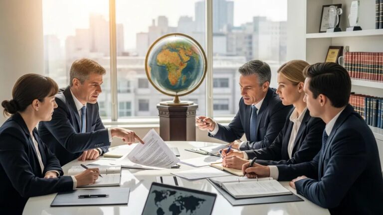 Investors and legal practitioners collaborating on international investment law