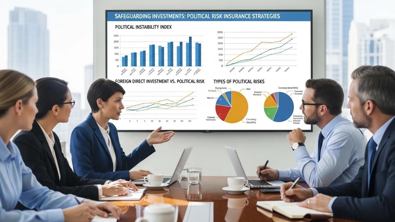 Executives discussing political risk insurance strategies in a business meeting