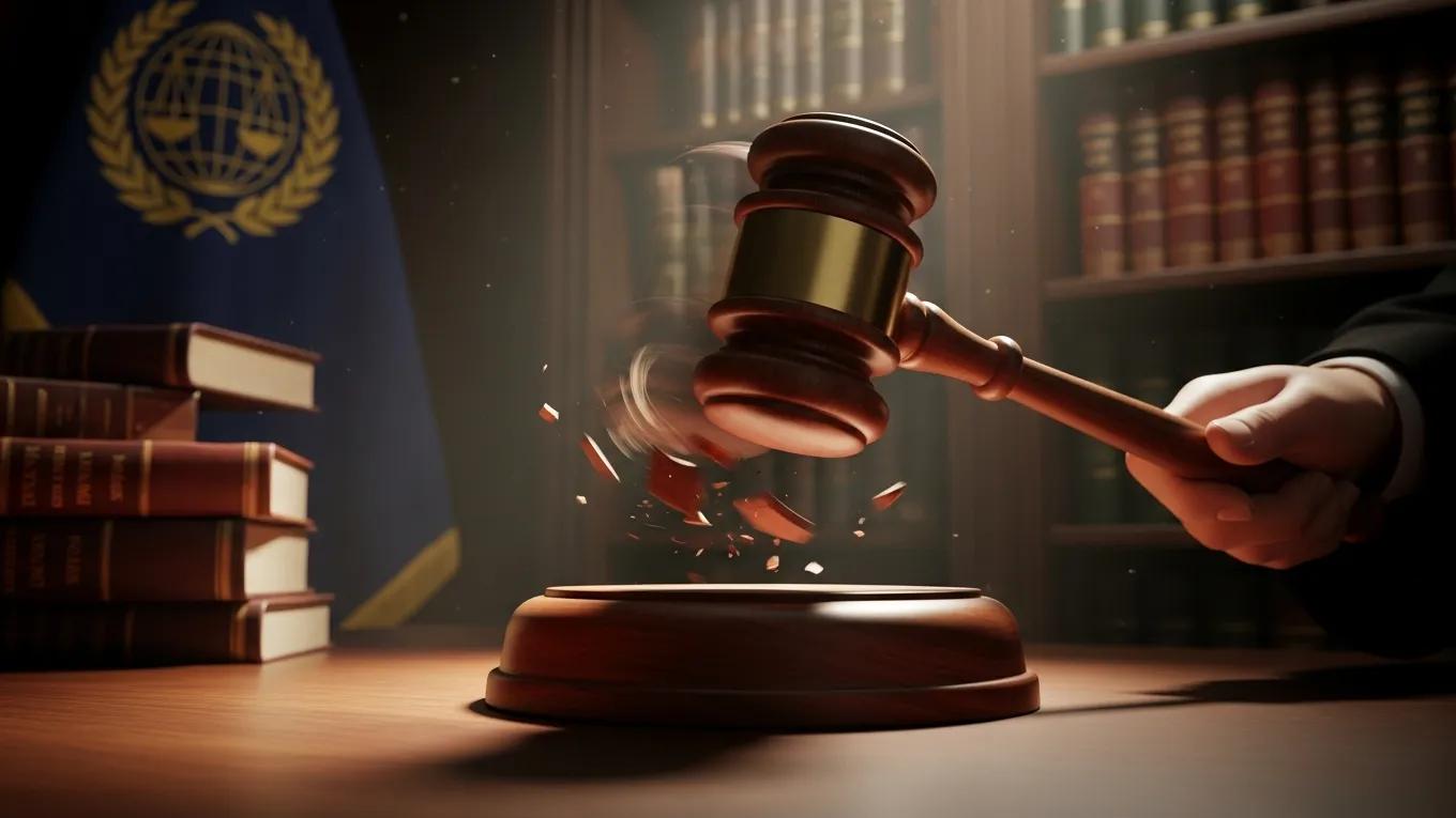 Gavel striking a sound block in a courtroom, symbolizing the enforcement of ICSID arbitration awards