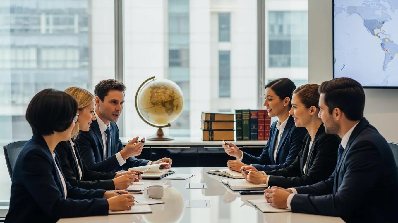 Group discussing international arbitration for investor protection in IPO disputes
