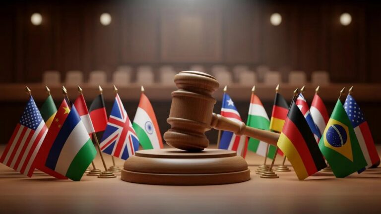Jurisdiction challenges in international arbitration represented by a gavel and international flags