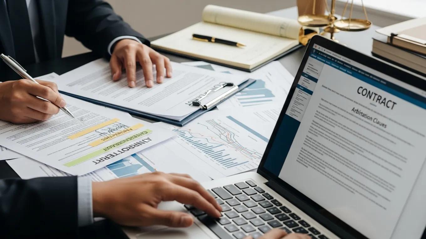 Legal professional drafting arbitration clauses for energy contracts