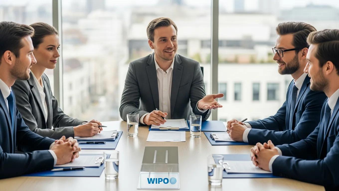 Mediation session between business parties facilitated by a mediator in a neutral environment