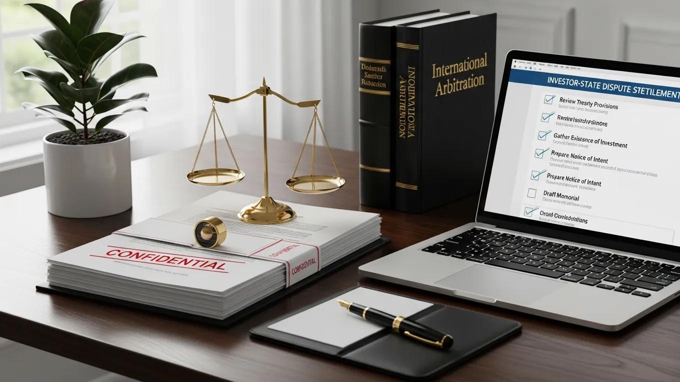 Organized legal documents and checklist for ISDS claim preparation