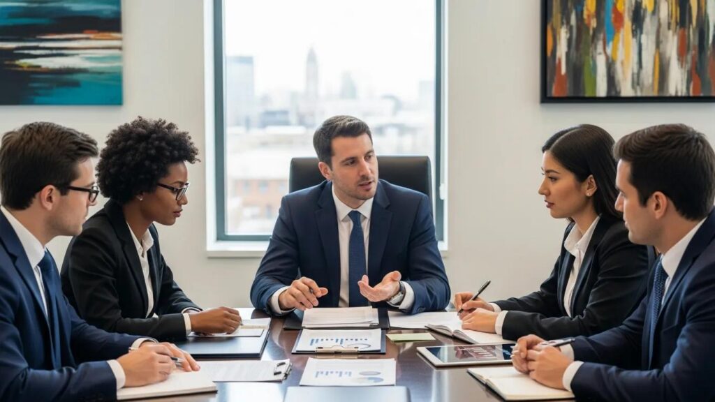 Professionals discussing investor state dispute settlement mechanisms