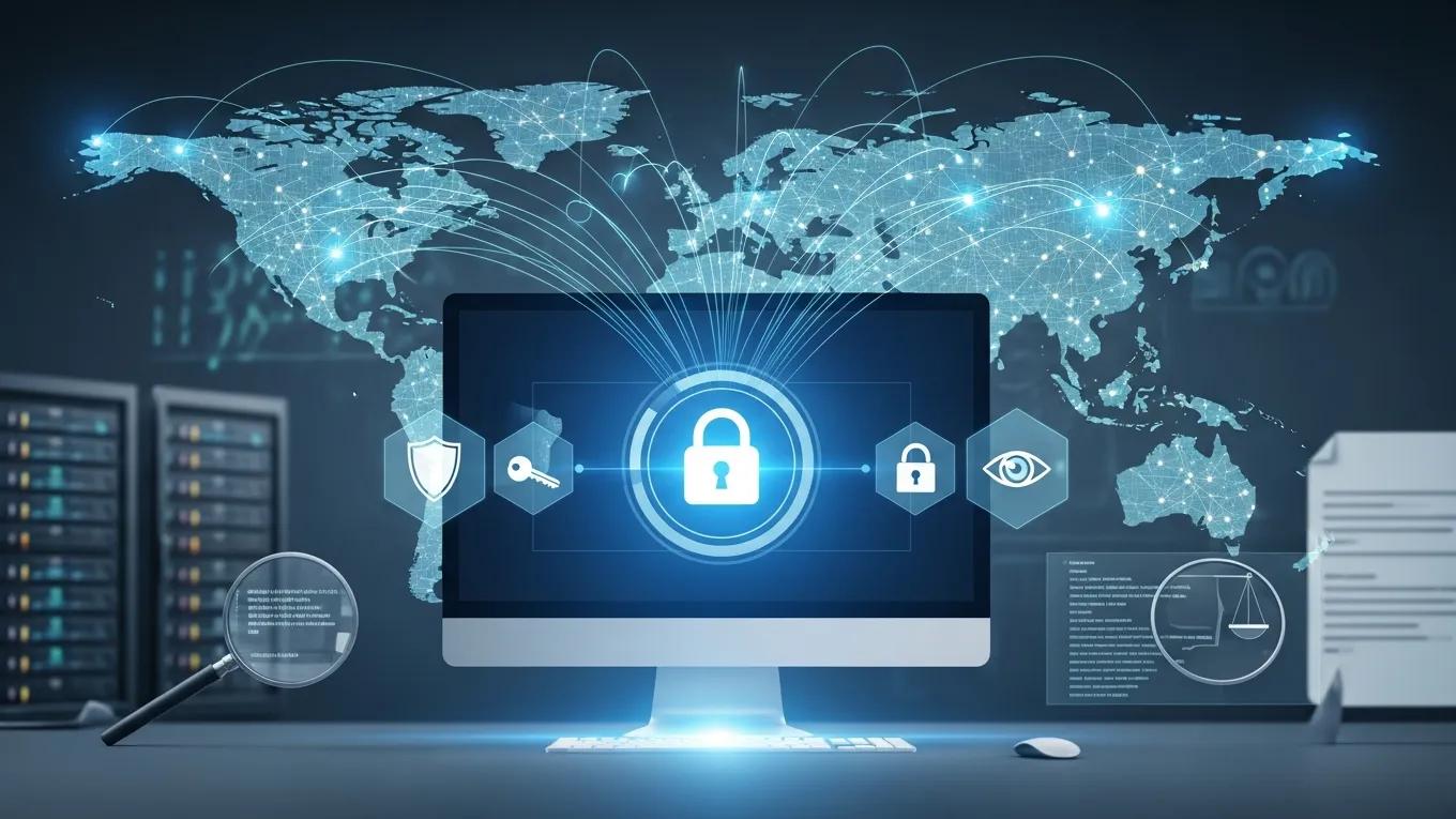 Secure digital environment showcasing data protection and privacy laws impacting cross-border compliance