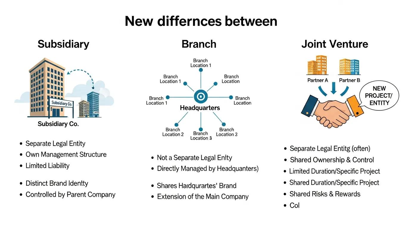Visual representation of subsidiaries, branches, and joint ventures in international business